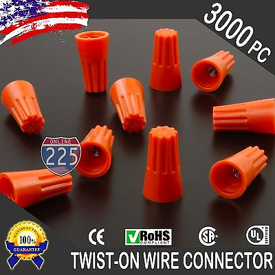 #ad 3000 Orange Twist On Wire Connector Connection nuts 22 14 Gauge Barrel Screw $78.75