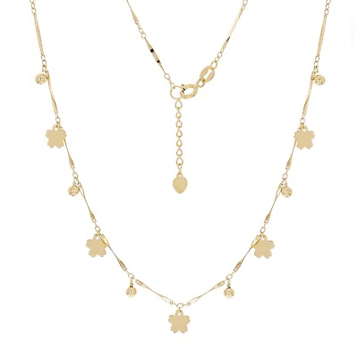 #ad Italian 14k Yellow Gold Diamond Cut Bar Ball Bead amp; Flower Necklace 16.5quot; 3.1g $214.35