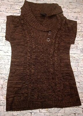 #ad Hooked Up by I.O.T. Women#x27;s Size L Brown Short Sleeve Sweater $13.99