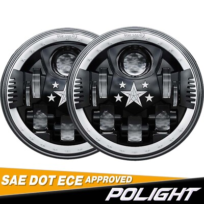 #ad Pair 7quot; Inch Round LED Headlight DRL Halo White For Jeep Wrangler JK LJ CJ TJ $50.49