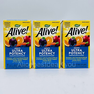 #ad Alive Men’s Ultra HIGH Potency Complete Multivitamin 3PK x 60 Tablets Exp 4 24 $19.20