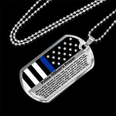 #ad Police Officer Prayer Dog Tag Necklace #3 Thin Blue Line Personalized Gift $39.95