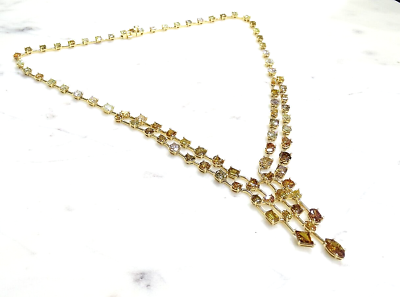 #ad Unique 18k Yellow Gold 35.05 CTs Fancy cut Fancy Color Natural Diamond Necklace $59000.00