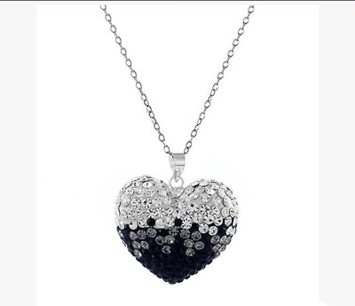 #ad Sterling Silver Crystal Black Ombré 18 Inch Heart Pendant Necklace $25.00