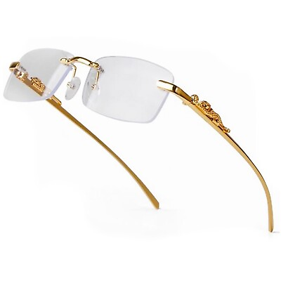 #ad Mens Vintage Clear Lens Gold Frame Leopard Rimless Hip Hop Frameless Glasses $15.99
