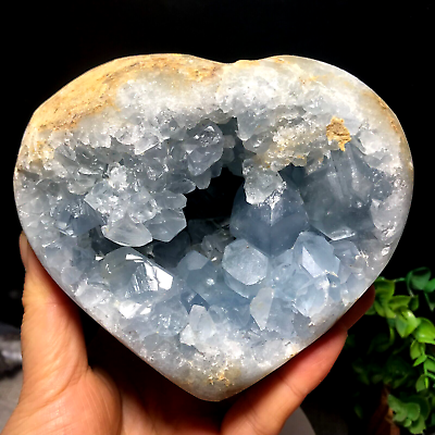 #ad 1613g Natural Blue Celestite Crystal Geode Cave heart Mineral Specimen Healing $197.00