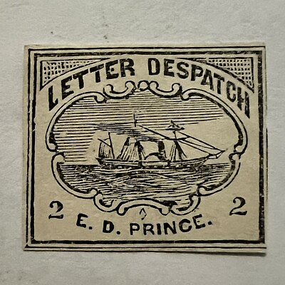 #ad E.D. PRINCE LETTER MESSAGE STAMP 2C SHIP LOCAL IMPERF US STAMP POSSIBLE FORGERY $157.98