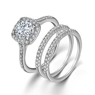 #ad 3Pcs Women Gorgeous Cubic Zircon Wedding Party Ring 925 Silver Jewelry Sz 6 9 $8.59