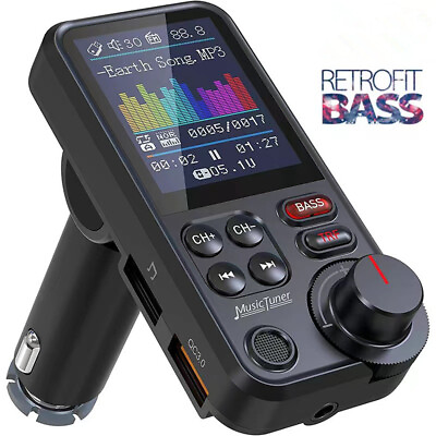 #ad Car Wireless Bluetooth FM Transmitters MP3 Player Bass QC3.0 Fast USB Charger $17.98