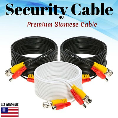 #ad Premade CCTV Cable Security Camera Siamese Wire BNC DC Power Video RG59 DVR Lot $7.75