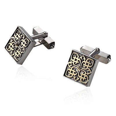 #ad New Sterling Silver Square Cufflinks Set Gold Element Classic Gift Mens Jewelry $596.00