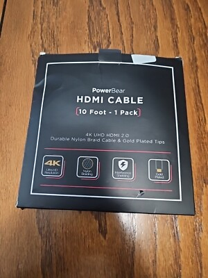 #ad PowerBear HDMI Cable 10 Ft 4K UHD HDMI 2.0 Nylon Braid Cable amp; Gold Plated Tips $8.65