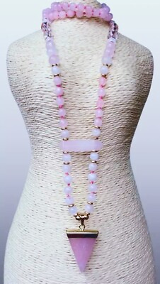 #ad Handmade Rose Quartz Love Triangle Pendant Necklace 30quot; Statement Piece $48.30