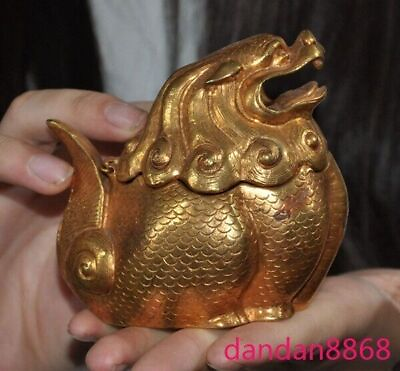 #ad 3.4quot;Ancient China dynasty palace bronze 24k gold Gilt Lion Incense burner Censer $201.60
