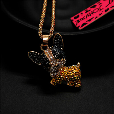 #ad Fashion Women Crystal Lovely Yellow Papillon Puppy Dog Sweater Chain Necklace $3.95