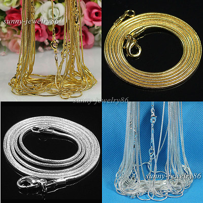 #ad 10 20 50 100pcs Silver Gold Plated 1.2mm Snake Chain Necklace 16quot; 18quot; 20quot; 24quot; $7.99