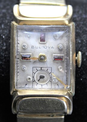 #ad Bulova 8AC 17j Wristwatch w Gemstone Dial amp; Beveled Crystal Parts Repair $62.99