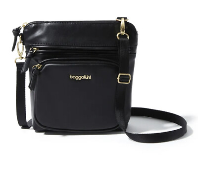 #ad Baggallini Modern Pocket Vegan Leather Crossbody Bag Black Retail $90 $34.30