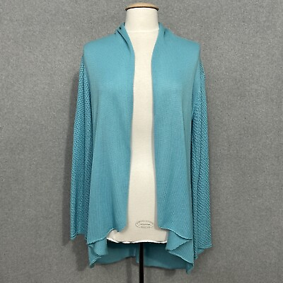 #ad Wooden Ships Womens Sweater Medium Blue Lightweight Open Cardigan Layer Casual $21.74