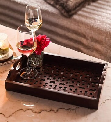 #ad Handcrafted Wooden Tray Serving Purpose Brown 35.6 Cm X 22.9 Cm X 7.6 Cm 1 pc $64.90