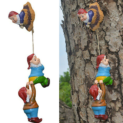 #ad Elf Gnome Climbing Tree Resin Craft Cartoon Dwarf Funny Statue Figurine Ornament $11.78