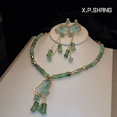 #ad Handmade Czech Glass Green Women#x27;s Necklace Earrings High Luxury Jewelry Set $11.88