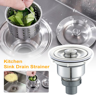 #ad Kitchen Sink 3 1 2 Inch Stainless Steel Drain With Strainer Removable Basket $9.63