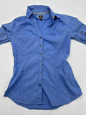 #ad Express The Essential Long Sleeve Button Up Shirt Women X Small Blue…#6612 $4.25