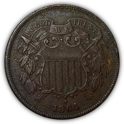 #ad 1864 Two Cent Piece Almost Uncirculated AU Coin Corrosion #6513 $39.95
