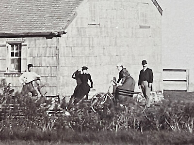 #ad Antique Outdoor Photo People Posing by House Bike $17.98