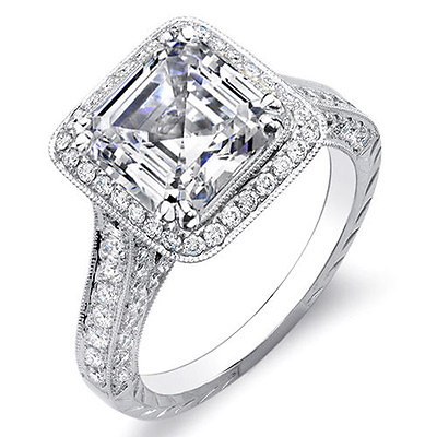 #ad 2.38 Ct Asscher Cut w Round One Row Halo Diamond Engagement 14K Ring GVVS2 EGL $9147.60