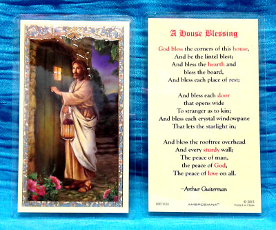 #ad Jesus Christ Christ Knocking A House Blessing LAMINATED Holy Card GILDED Gold $1.14