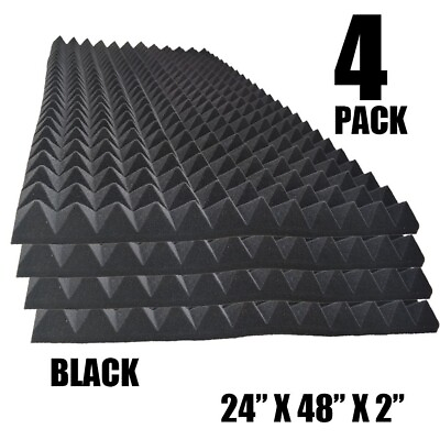 #ad 4Pack Black 2quot;x24quot;x48quot; Acoustic pyramid Studio Foam Sound Absorption Wall Panels $29.99