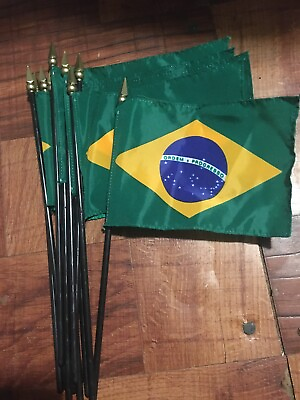 #ad 4quot; x 6quot; mini 10 Brazilian Brazil Small Stick Mini Hand Held Flags $14.40