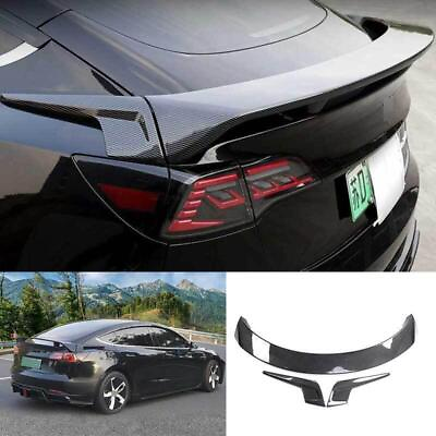 #ad For Tesla Model 3 2017 2023 Carbon Fiber Knight Rear Spoiler Tail Trunk Lip Wing $240.71