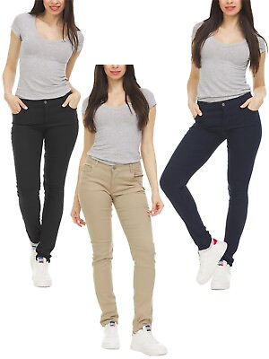 #ad Womens Skinny Pants Stretch Chino Work School Uniform Cotton Stretch Zip Fly NEW $18.97
