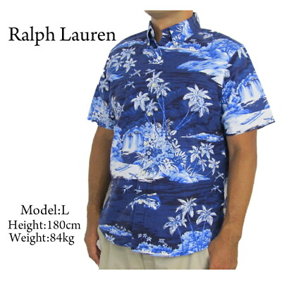 #ad Polo Ralph Lauren Short Sleeve Classic Fit Aloha Floral Shirt Navy Blue White $89.99