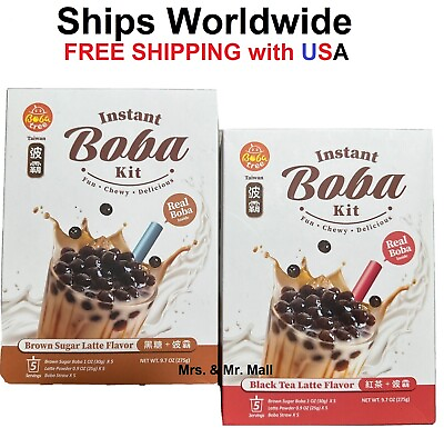 #ad Instant Boba Kit Taiwan BLACK TEA amp; Brown Sugar Latte Drink Real Boba Chewy 2PK $19.94