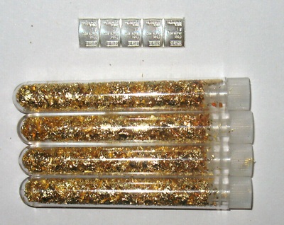 #ad 💎 5 X 1 GRAM 999 SILVER VALCAMBI SUISSE BARS AND 4 VIALS OF GOLD FLAKES $24.95