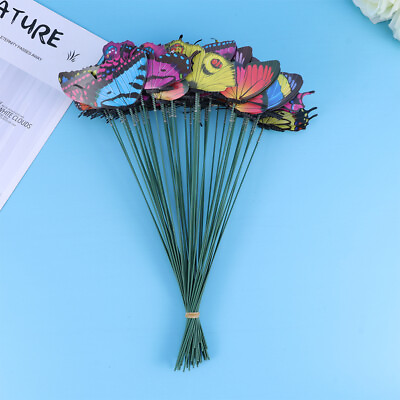 #ad 50 PCS Butterfly Stick Miniature Plants Simulation Craft Three dimensional $11.75