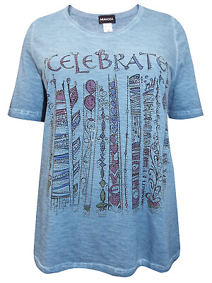 #ad Mia Moda top T shirt plus size 18 36 blue Celebrate slogan embellished GBP 14.99