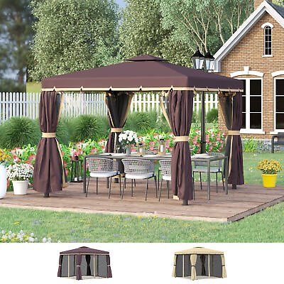 #ad 10#x27; x 10#x27; Patio Gazebo Outdoor Canopy Shelter with Netting amp; Curtains $259.99