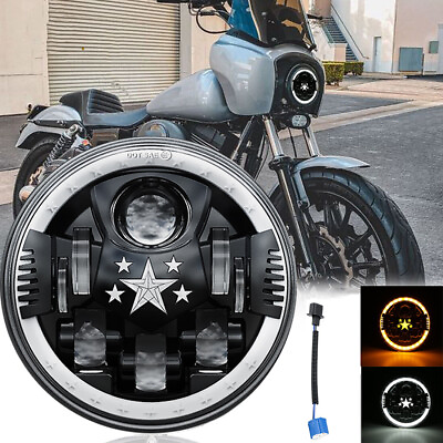 #ad 7quot;inch Round Motorcycle LED Headlight Hi Lo Beam Turn Signal DRL Lamp For Motor $28.99