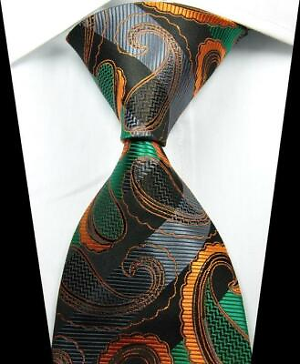 #ad Hot Classic Paisley Gold Green Gray JACQUARD WOVEN 100% Silk Men#x27;s Tie Necktie $7.99