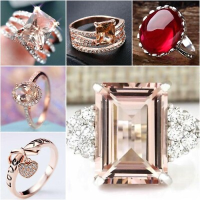 #ad Elegant 925 Silver FilledGold Wedding Rings Women Cubic Zircon Jewelry Sz 6 10 C $3.19