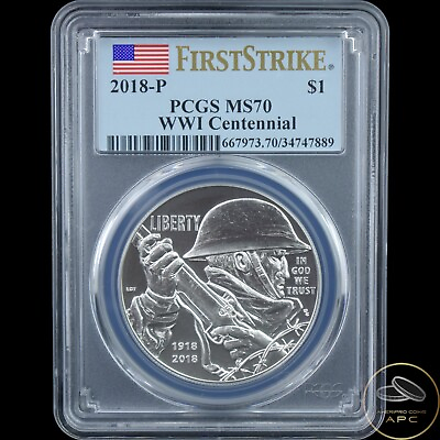 #ad 2018 P US World War I Commemorative BU Silver Dollar PCGS MS70 First Strike $108.68
