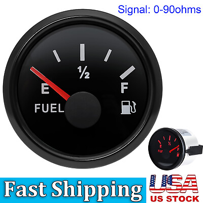 #ad 2quot; 52MM Universal Gas Fuel Level Gauge 0 90 ohms Red LED for Marine Boat Car US $18.80