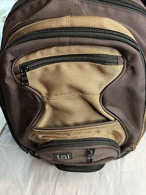 #ad ful Backpack Large Padded Laptop Pocket Polyester Brown Black Rubber Bottom $42.00