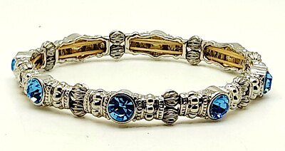 #ad round blue Crystal Silver tone Metal Stretch fashion jewelry Bracelet Bangle $8.99