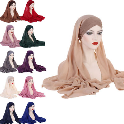 #ad Muslim Women Hijab Long Scarf Hats Instant Pull On Ready Cover Wrap Headscarf C $15.76